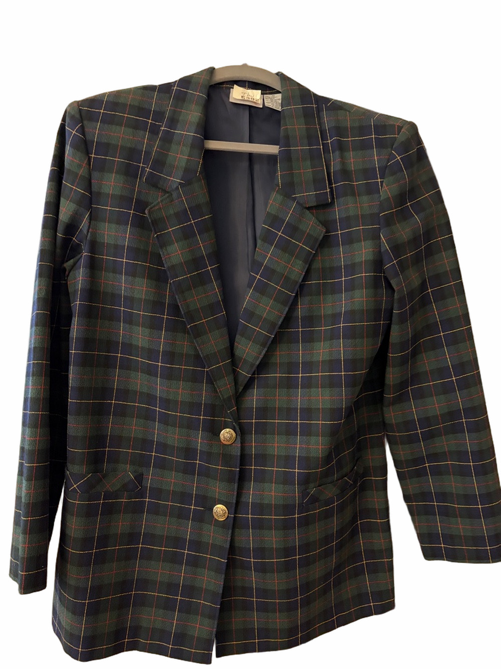 Vintage Tan Jay retro tartan plaid 90’s plaid women’s blazer size 10.